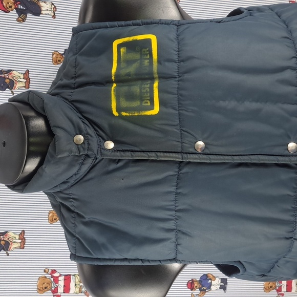 Vintage CAT diesel power lined 2-pocket full snap blue & yellow LG work vest - Picture 2 of 7